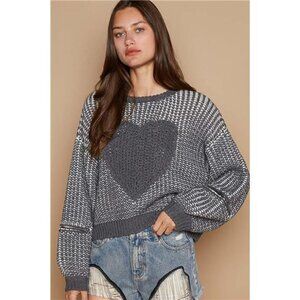 NWT POL Round Neck Heart Patch‎ Zipper Point Sleeve Sweater